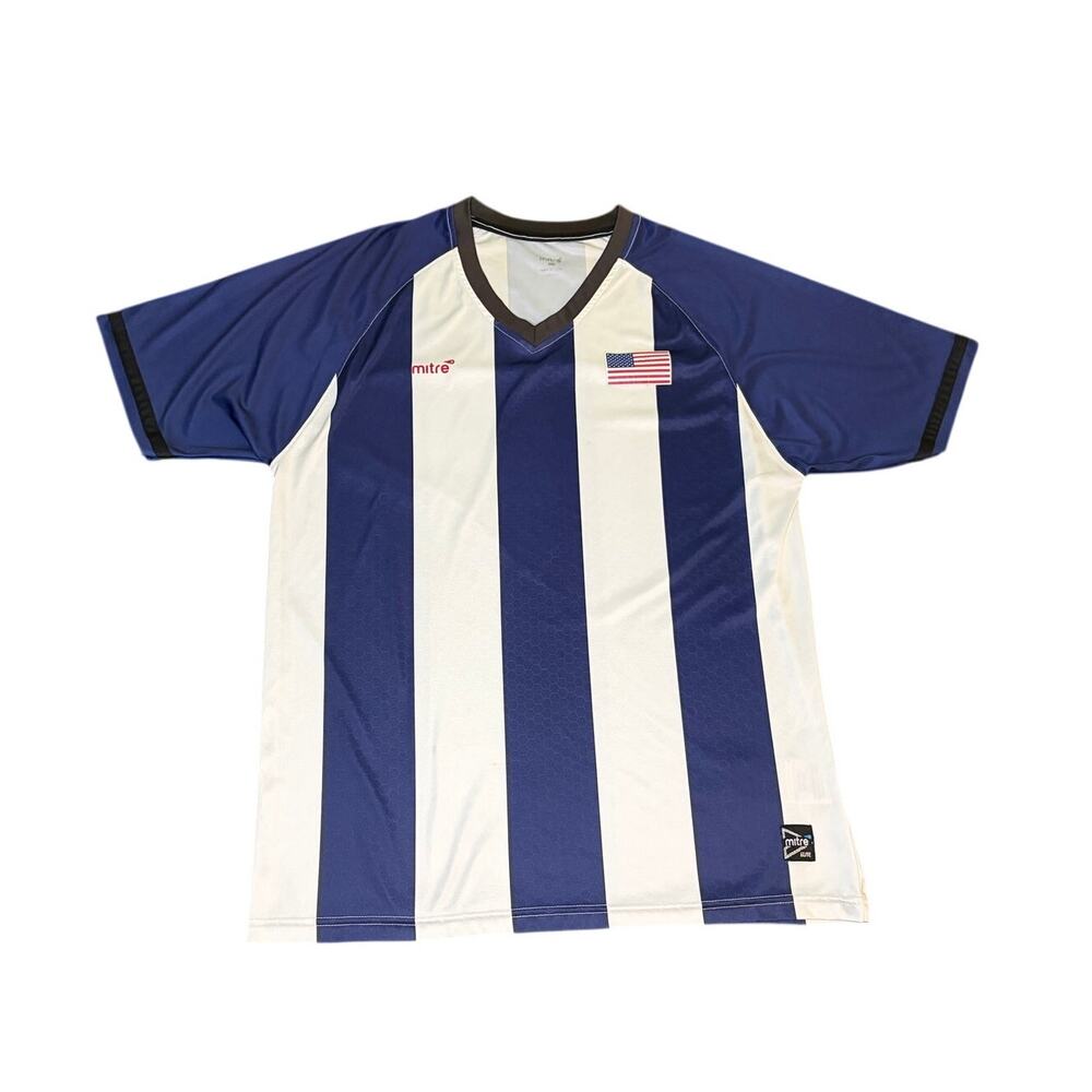 Mitre Elite Men's L Navy White Vertical Stripe USA Soccer Jersey Shirt